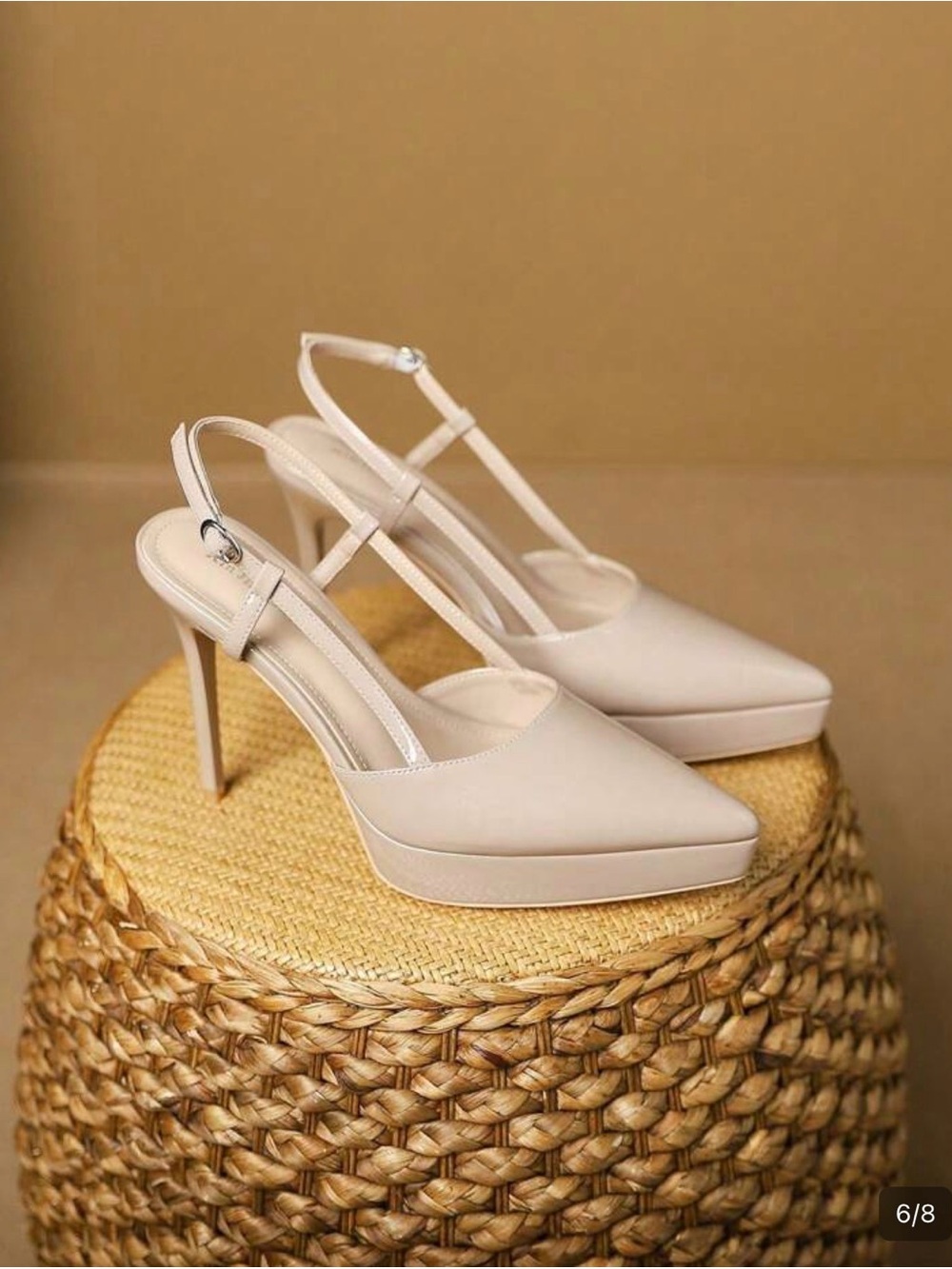 Pointed Toe Nude Slingback Stiletto Pumps - Picture 8 of 16